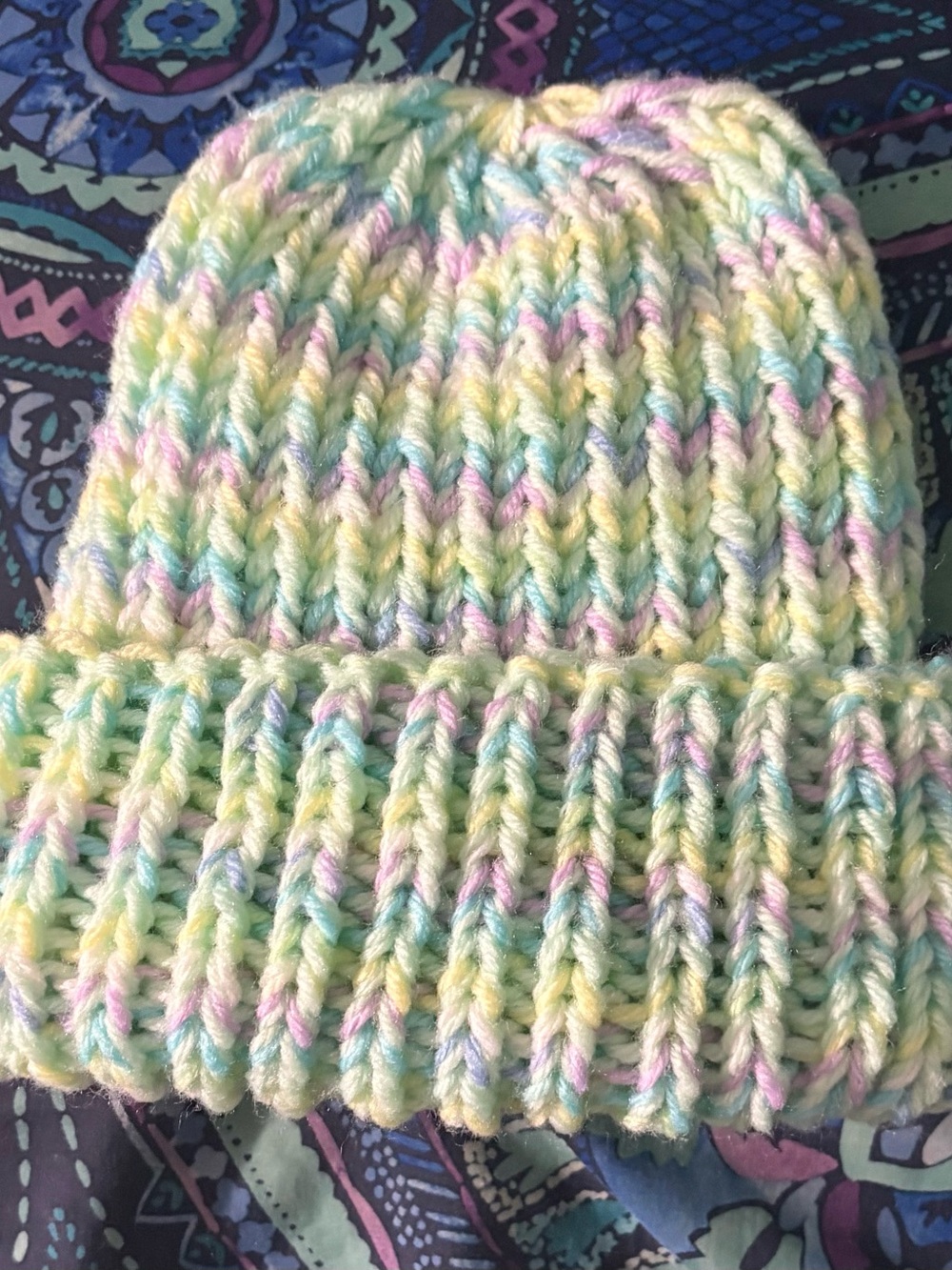 Multicolor Pastel Knit Beanie - Soft Rainbow Colors